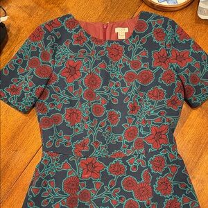 J. Crew Red and Green Floral Dress